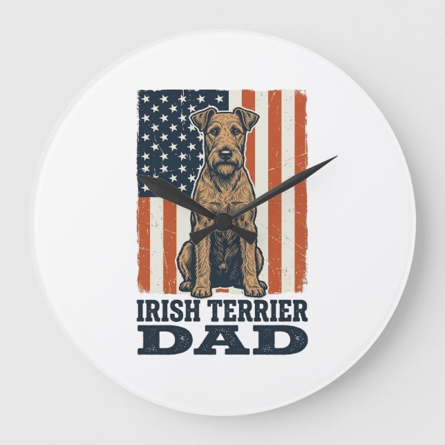 Irish Terrier Dad Patriotic Vintage Large Clock (Front)