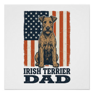 Irish Terrier Dad Patriotic Vintage Poster