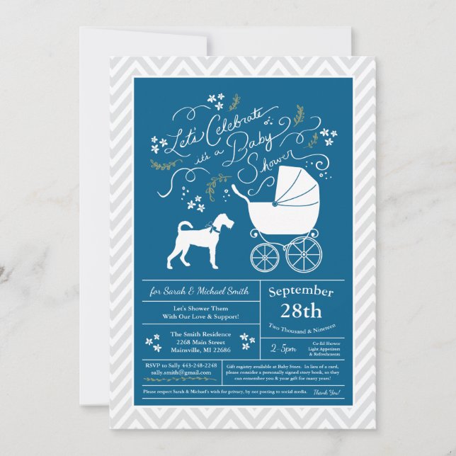 Irish Terrier Dog Baby Shower Blue Boy Invitation (Front)