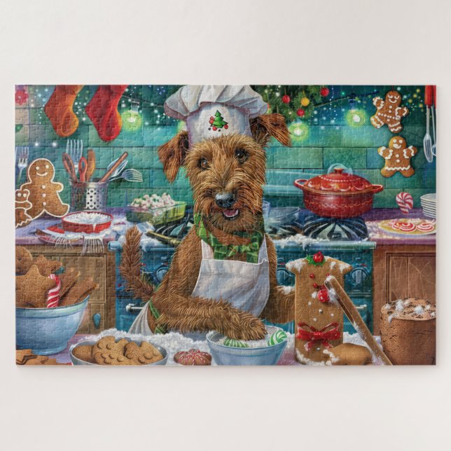 Irish Terrier Holiday Baking: Festive Christmas Jigsaw Puzzle (Horizontal)