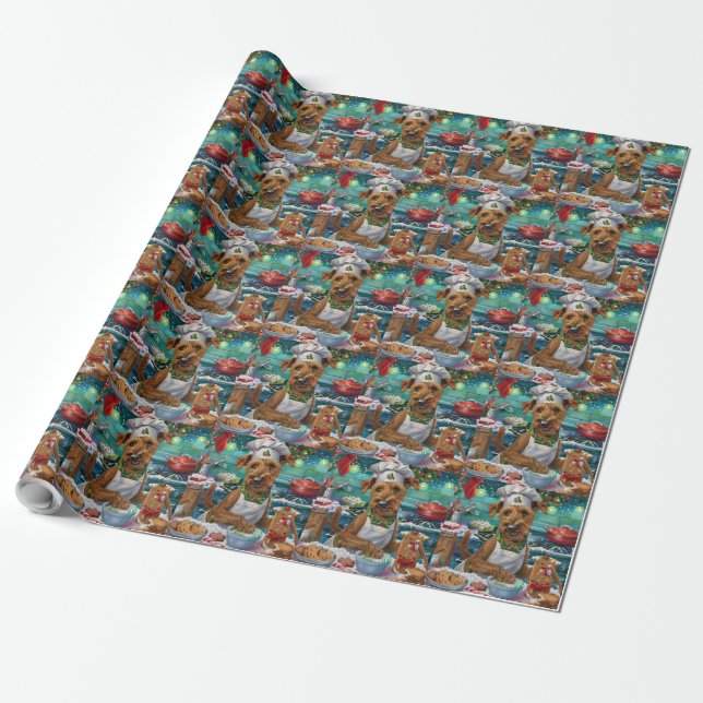 Irish Terrier Holiday Baking: Festive Christmas Wrapping Paper (Unrolled)