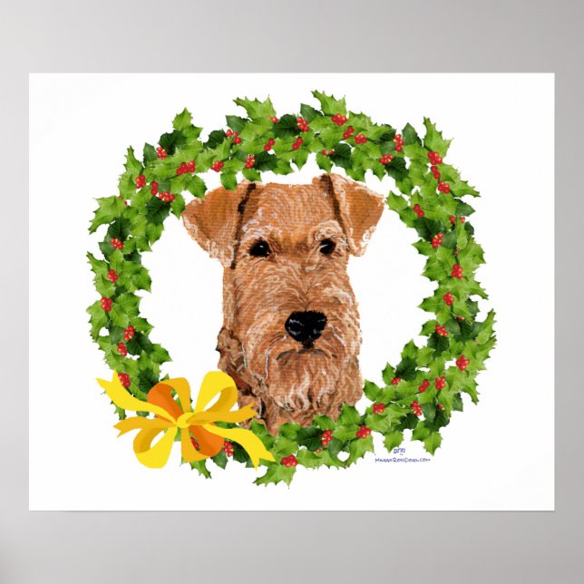 Irish Terrier Holly Wreath Poster (Front)