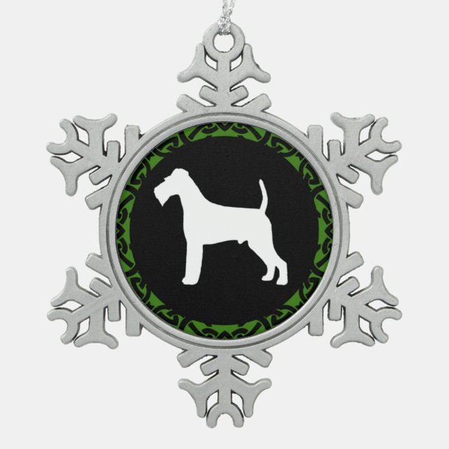 Irish Terrier in Celtic Border Snowflake Pewter Christmas Ornament (Front)