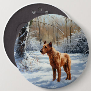 Irish Terrier Let It Snow Christmas 6 Cm Round Badge