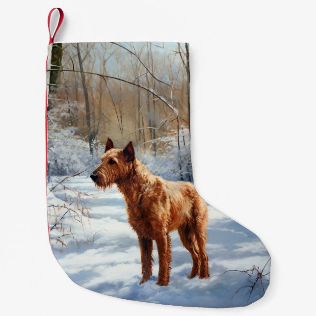 Irish Terrier Let It Snow Christmas Small Christmas Stocking (Front)
