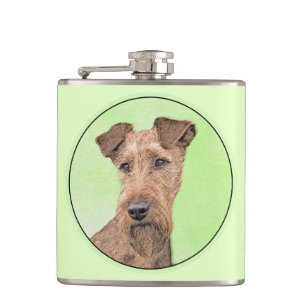 Irish Terrier Painting - Cute Original Dog Art Hip Flask