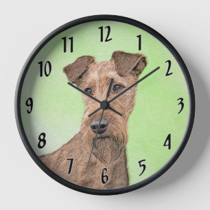 Irish Terrier Painting - Cute Original Dog Art Pa Clock