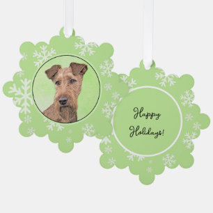 Irish Terrier Painting - Cute Original Dog Art	 Pa Tree Decoration Card