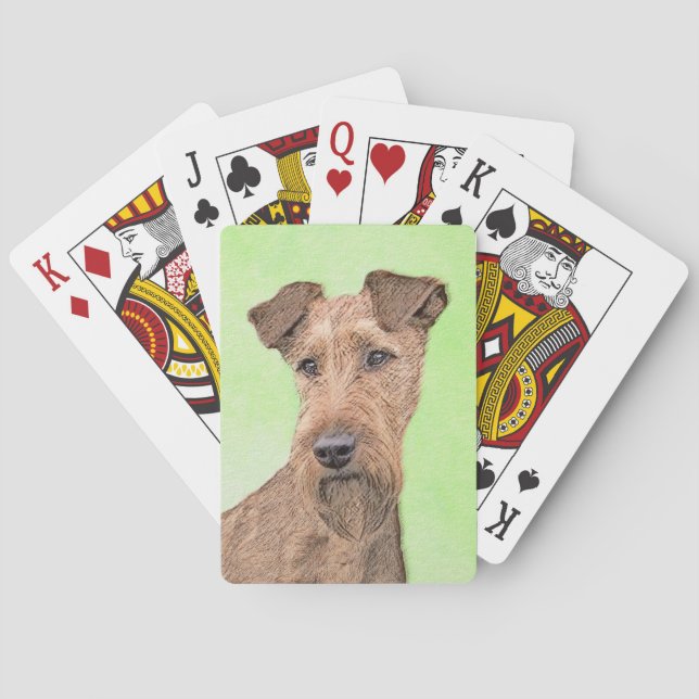Irish Terrier Painting - Cute Original Dog Art Playing Cards (Back)