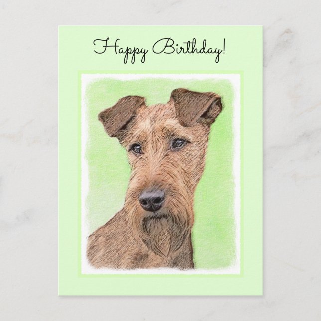 Irish Terrier Painting - Cute Original Dog Art Postcard (Front)