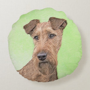 Irish Terrier Painting - Cute Original Dog Art Round Cushion