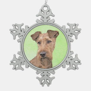 Irish Terrier Painting - Cute Original Dog Art Snowflake Pewter Christmas Ornament