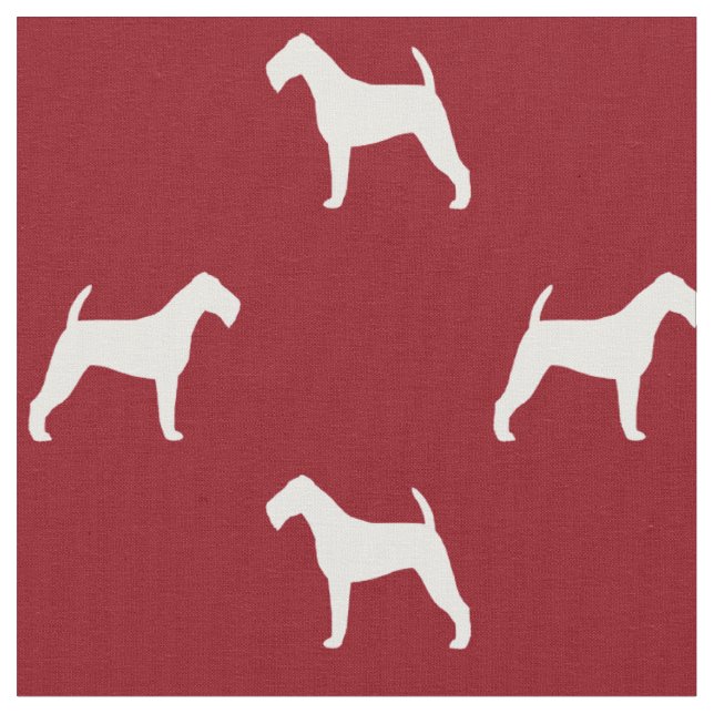 Irish Terrier Silhouettes Pattern Red and White Fabric (Close Up)