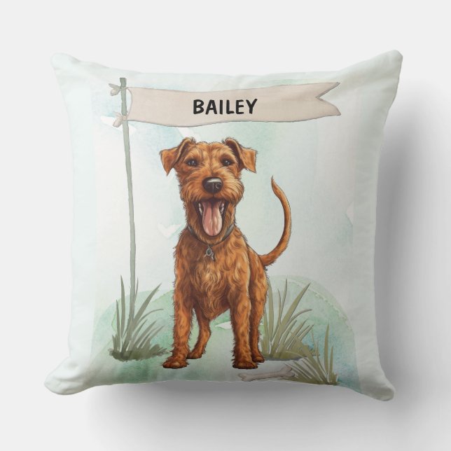 Irish Terrier Watercolor Personalised Dog Cushion (Front)