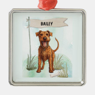 Irish Terrier Watercolor Personalised Dog Metal Tree Decoration