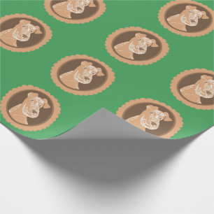 Irish Terriers Brown Cameos Green Wrapping Paper