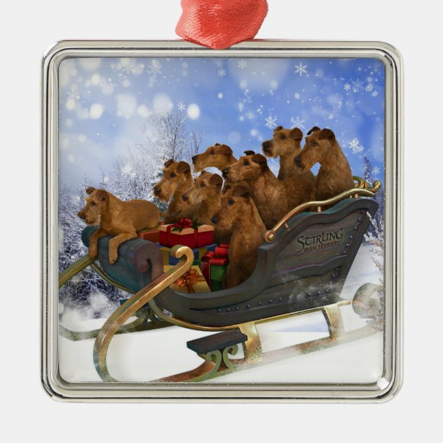 Irish Terriers Sleigh Ride Metal Tree Decoration (Front)
