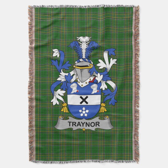  Irish Traynor or Trainer Coat of Arms Family Cres Throw Blanket (Front Vertical)