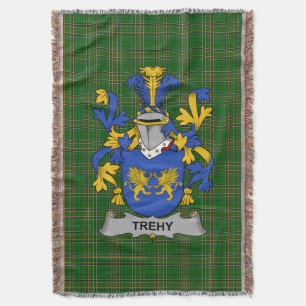  Irish Trehy or O_Trehy Coat of Arms Family Crest  Throw Blanket