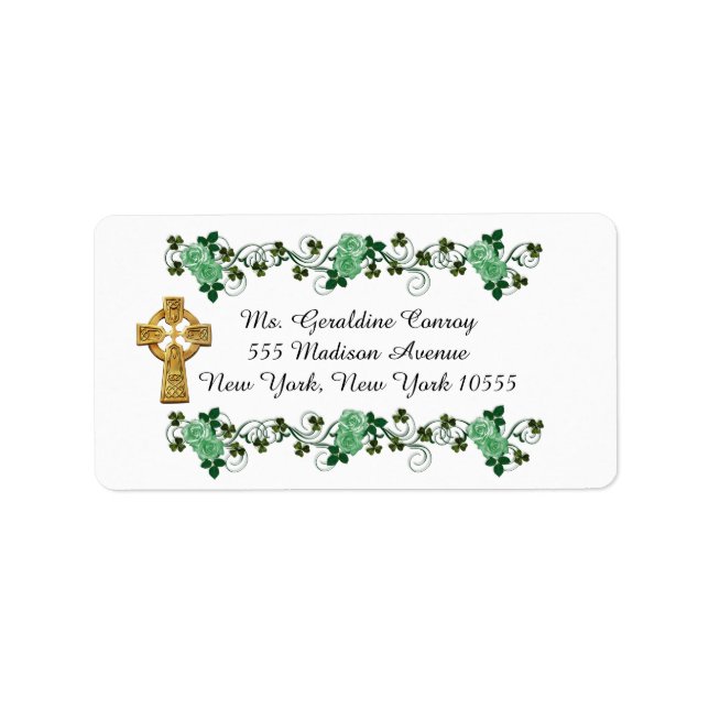 Irish trellis address labels Celtic cross (Front)