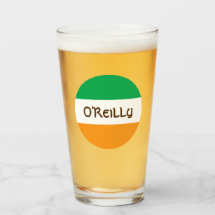 Irish Tricolour Flag and Name St Patricks Day Beer Glass