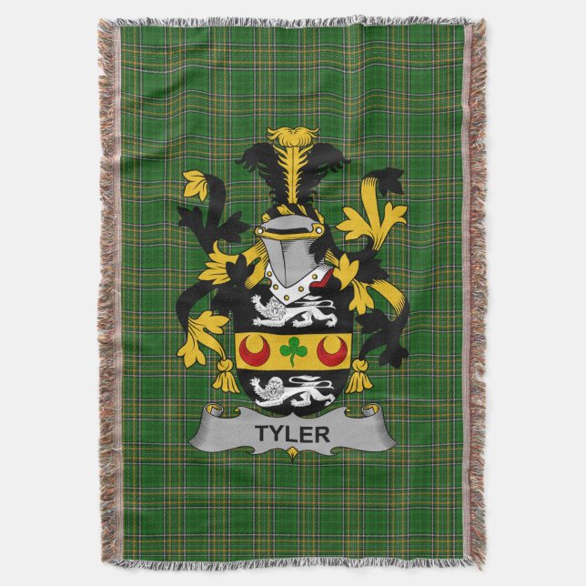  Irish Tyler Coat of Arms Family Crest Ireland Throw Blanket (Front Vertical)