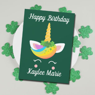 Irish Unicorn Girl Cute Custom Happy Birthday Card