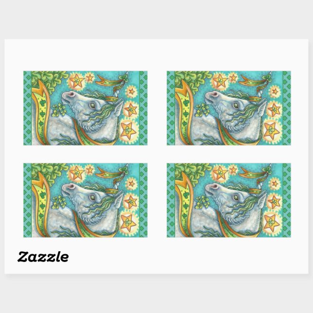 IRISH UNICORN, ST. PATRICK'S DAY FANTASY HORSE RECTANGULAR STICKER (Sheet)