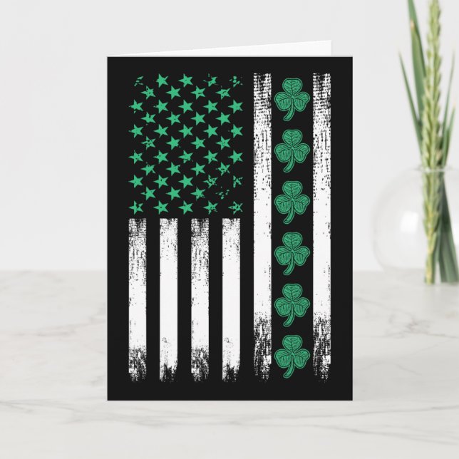 Irish Us American Flag Clovers St Patricks Shamroc Card (Front)