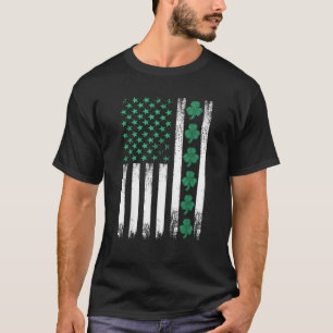 Irish US American Flag Clovers St Patricks Shamroc T-Shirt
