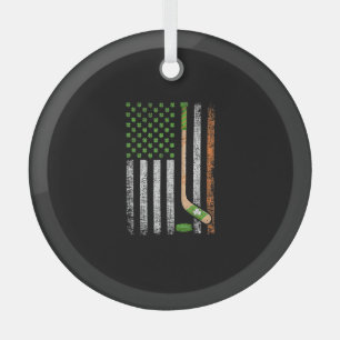 Irish USA Flag Leprechaun Lucky Hockey St. Patrick Glass Tree Decoration