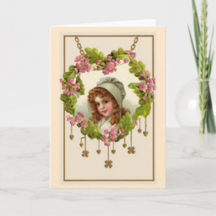 Irish Valentine Pink Green Heart Shamrocks Vintage Holiday Card