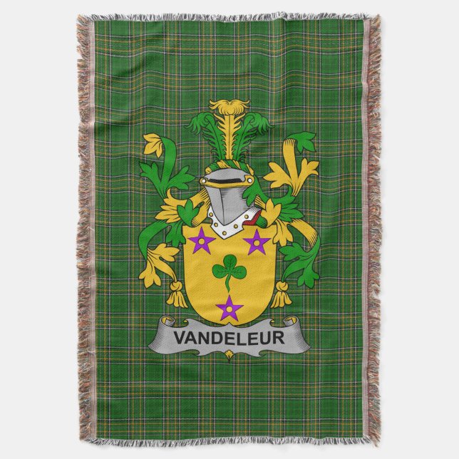  Irish Vandeleur Coat of Arms Family Crest Ireland Throw Blanket (Front Vertical)