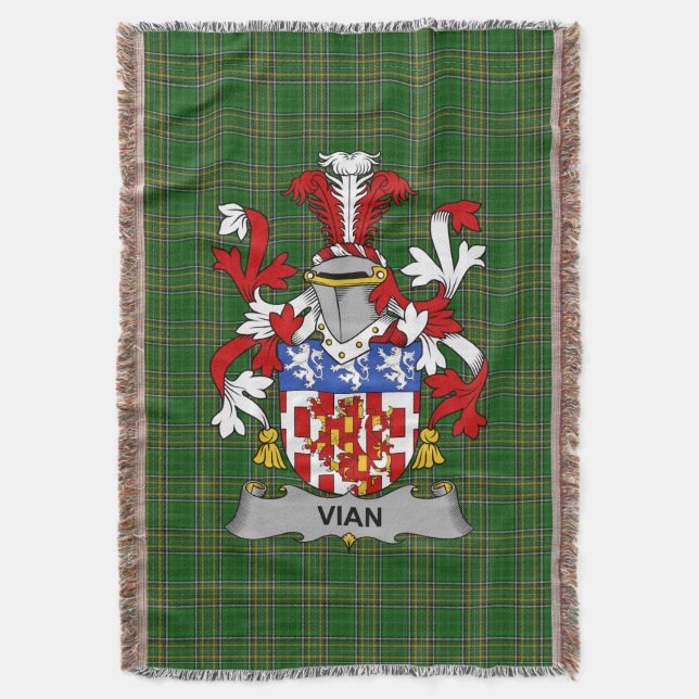  Irish Vian Coat of Arms Family Crest Ireland Throw Blanket (Front Vertical)