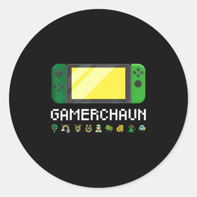 Irish Video Game Controller Leprechaun Boys St Pat Classic Round Sticker (Front)