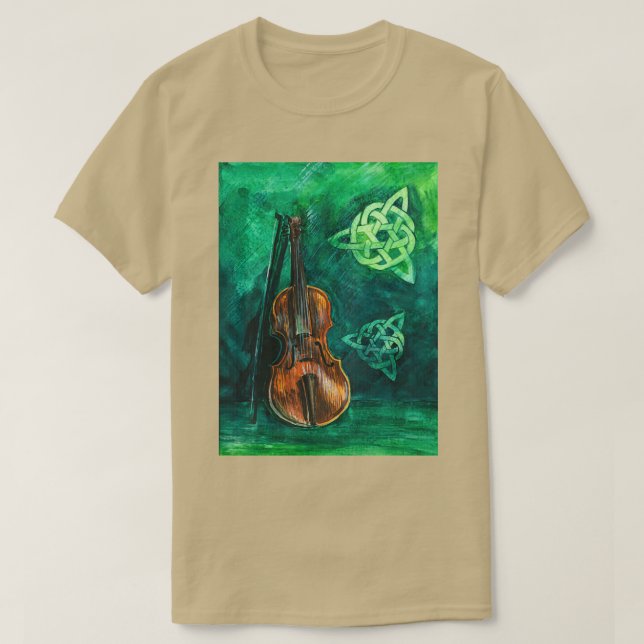 Irish violin fiddle on emerald background with cel T-Shirt (Design Front)