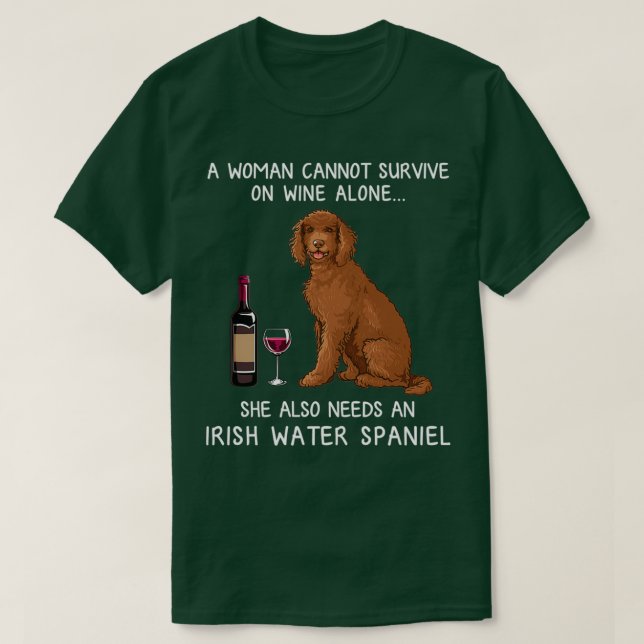 Irish Water Spaniel and wine Funny dog  T-Shirt (Design Front)