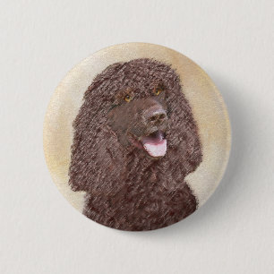 Irish Water Spaniel Painting - Original Dog Art 6 Cm Round Badge