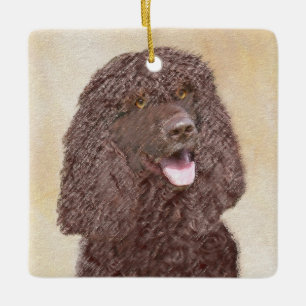 Irish Water Spaniel Painting - Original Dog Art Ceramic Ornament