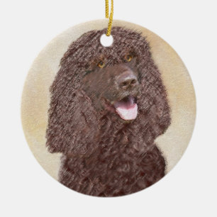 Irish Water Spaniel Painting - Original Dog Art Ceramic Tree Decoration