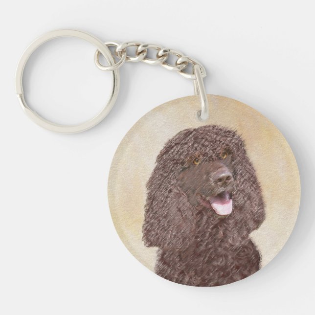 Irish Water Spaniel Painting - Original Dog Art Key Ring (Front)