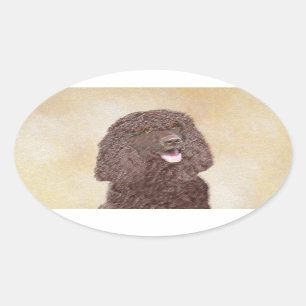 Irish Water Spaniel Painting - Original Dog Art Oval Sticker