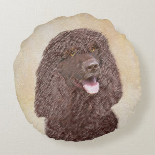 Irish Water Spaniel Painting - Original Dog Art Round Cushion