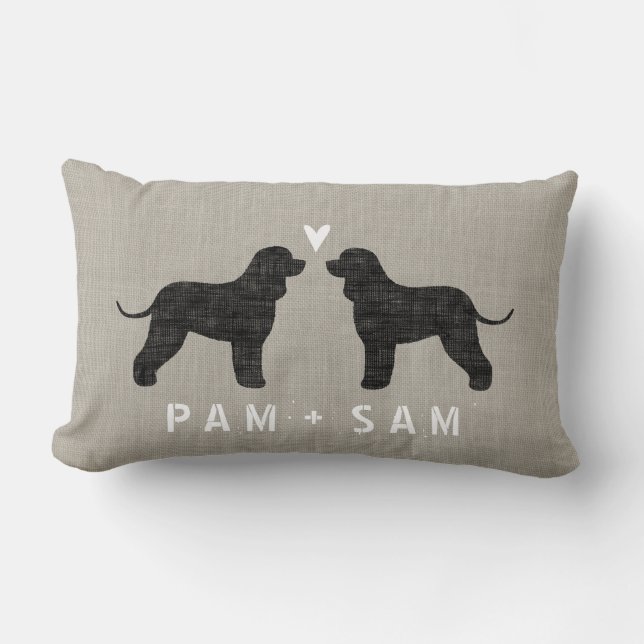 Irish Water Spaniel Silhouettes Love - Personalise Lumbar Cushion (Front)