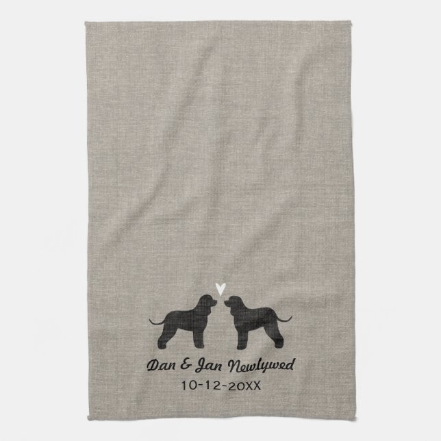 Irish Water Spaniel Silhouettes with Heart Tea Towel (Vertical)