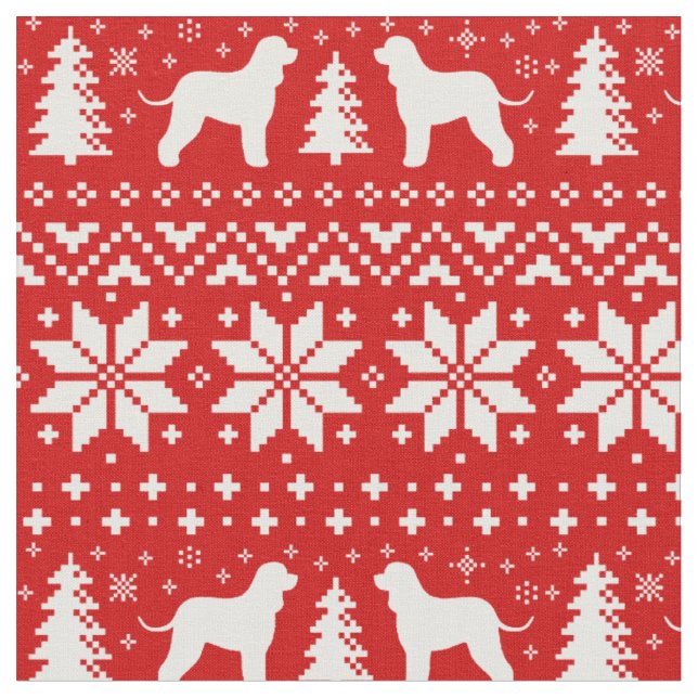 Irish Water Spaniels Christmas Holiday Patterned Fabric (Close Up)