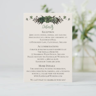 Irish Wedding Details Green Roses Floral Skulls Enclosure Card