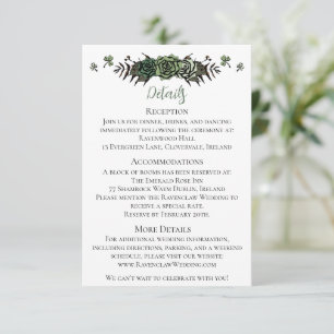Irish Wedding Details Green Roses Floral Skulls Enclosure Card