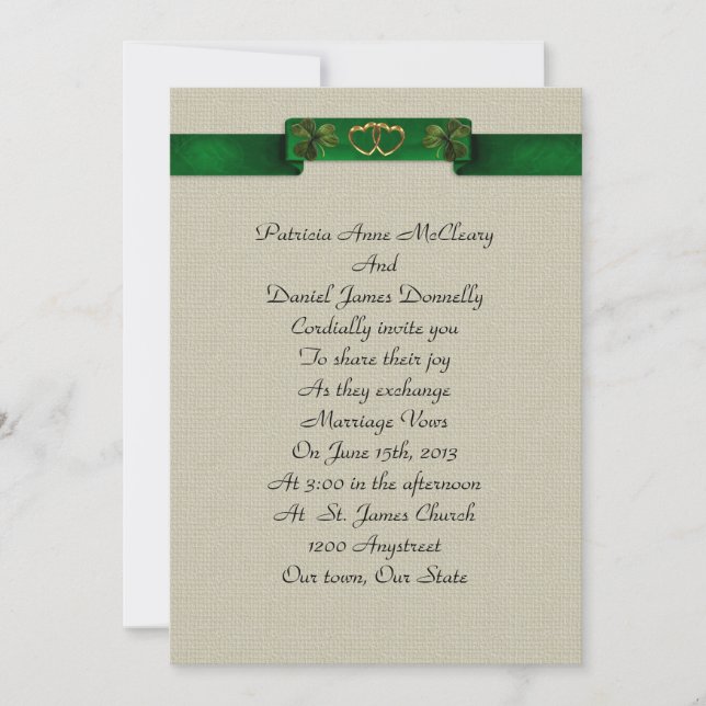Irish wedding Invitation elegant shamrocks (Front)