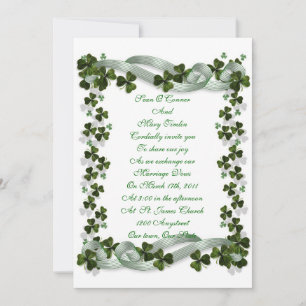 Irish Wedding invitation shamrocks and ribbon